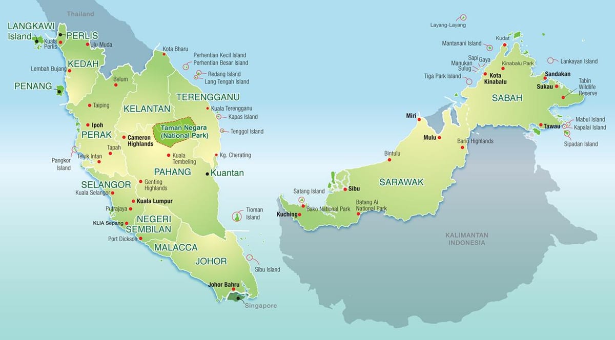 mapa Malezji góry