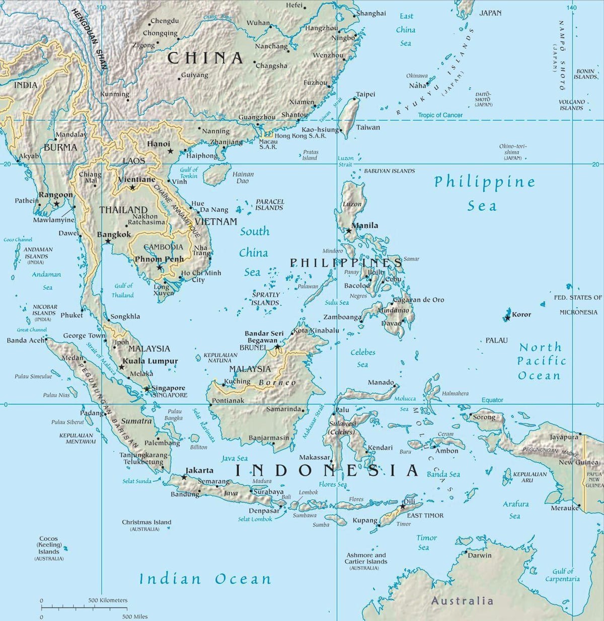 mapa Malezji w Azji