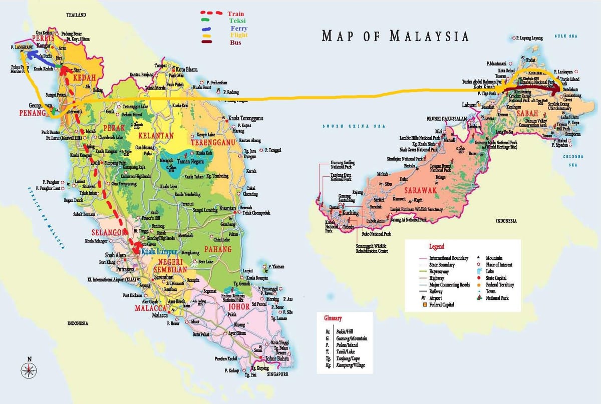 mapa Malezji autobusem