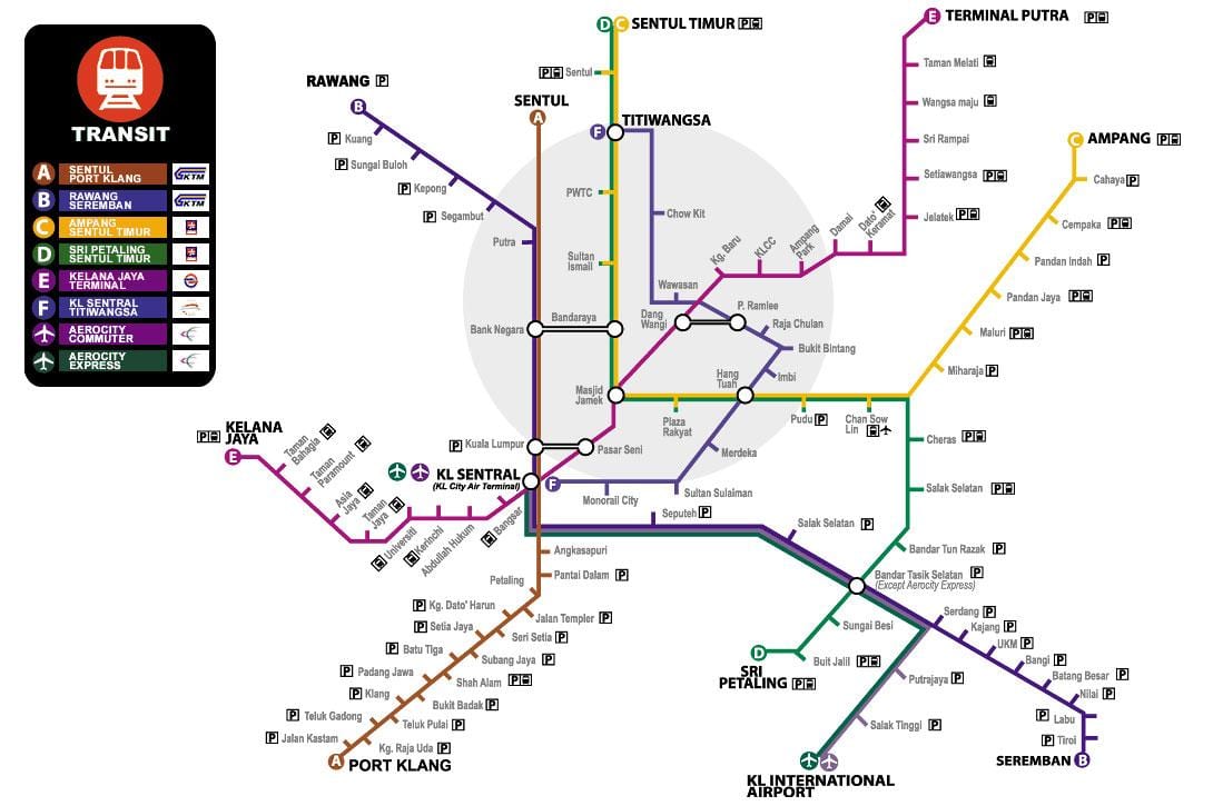 mapa Malezji transportu