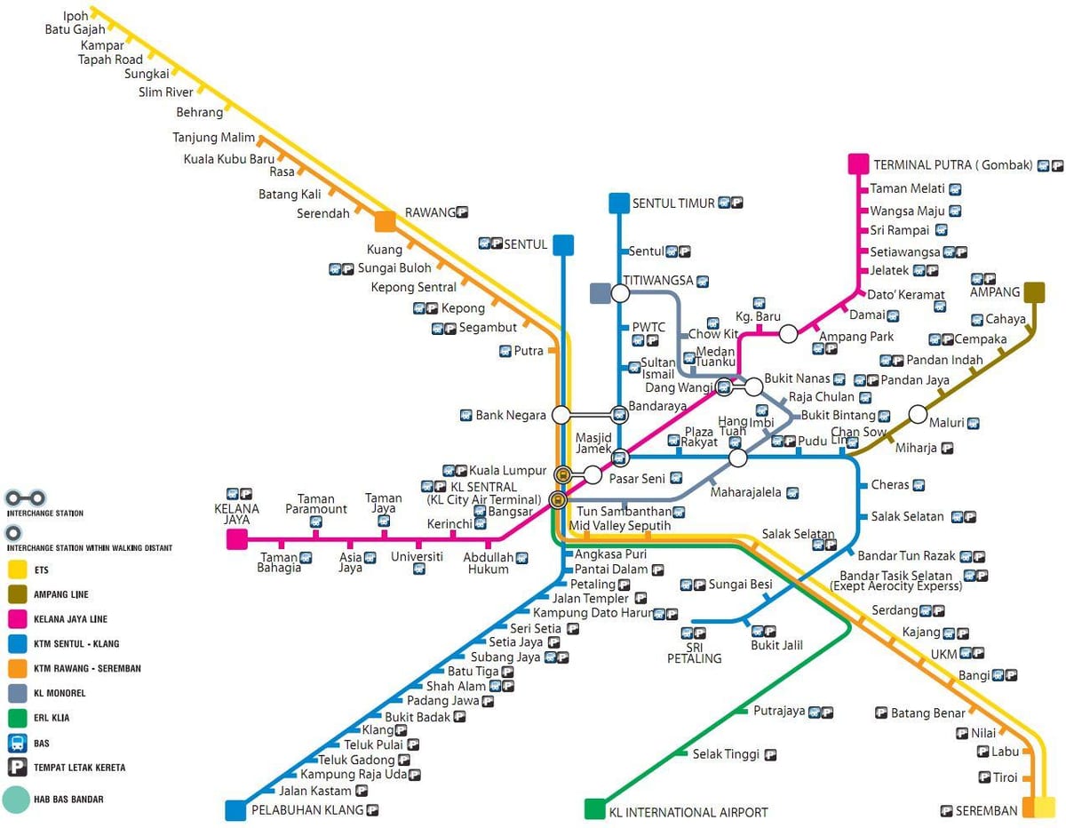 mapa komunikacji miejskiej Malezji