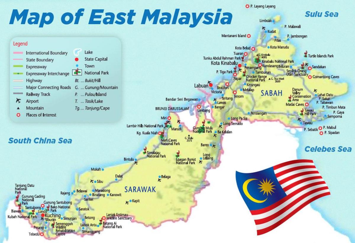 mapa Wschodniej Malezji