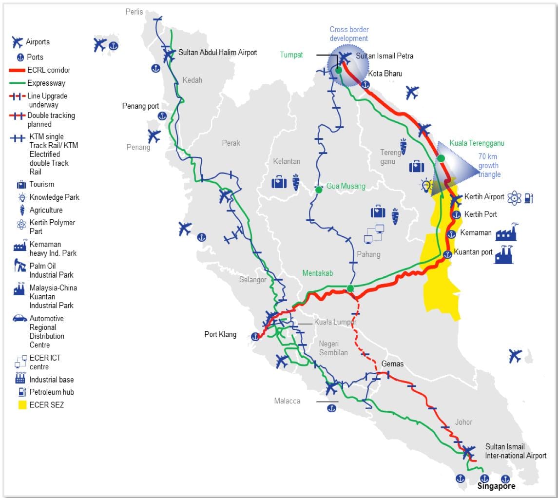 mapa wschodniego wybrzeża Malezji