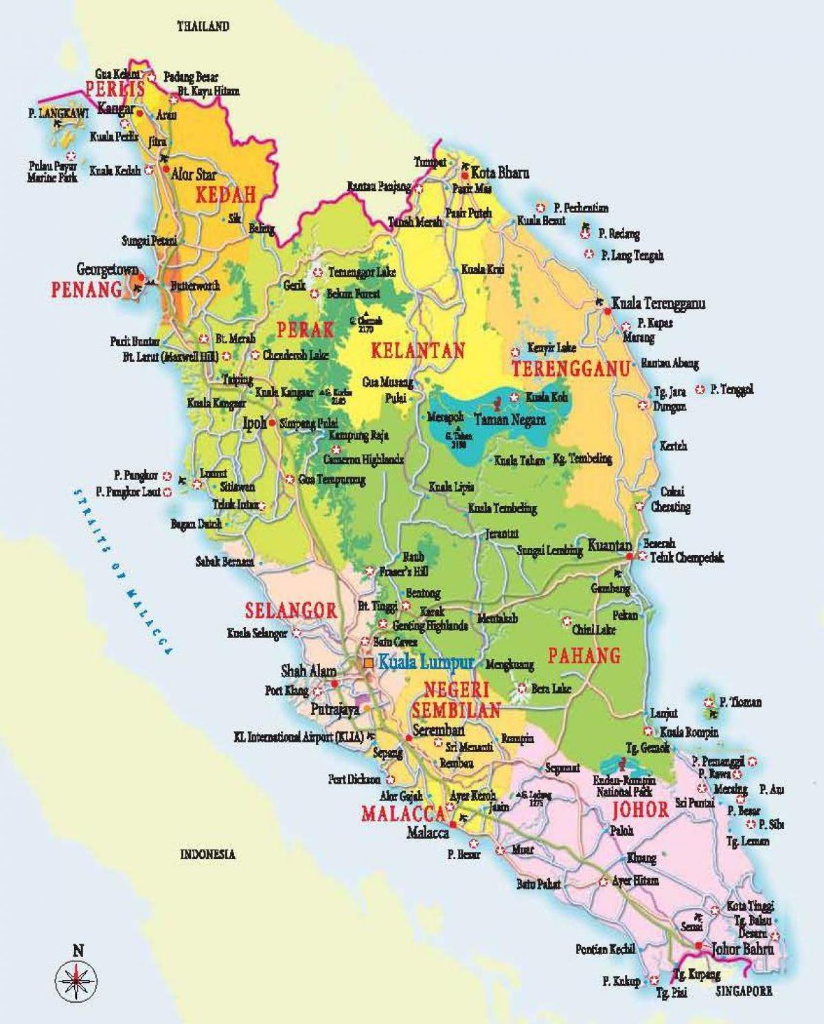 mapa Zachodniej Malezji